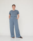 DEEP PLEATED PANTS LIGHT BLUE