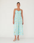 ILLUSION CORSET PRINTED DRESS LIGHT BLUE