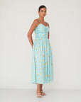 ILLUSION CORSET PRINTED DRESS LIGHT BLUE
