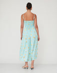 ILLUSION CORSET PRINTED DRESS LIGHT BLUE