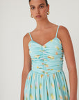 ILLUSION CORSET PRINTED DRESS LIGHT BLUE