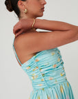 ILLUSION CORSET PRINTED DRESS LIGHT BLUE