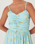 ILLUSION CORSET PRINTED DRESS LIGHT BLUE