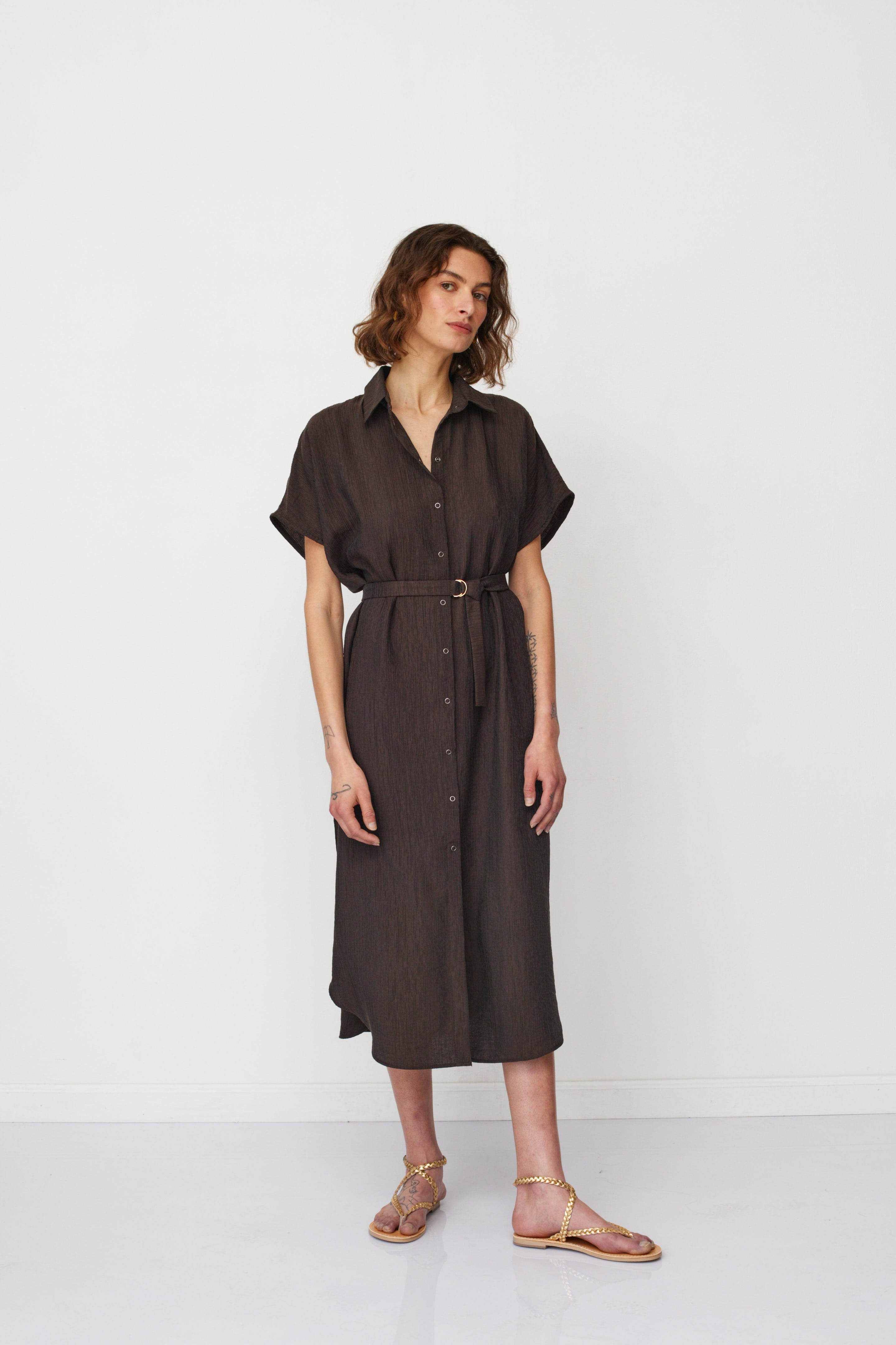 ZEUS SQ DRESS BROWN