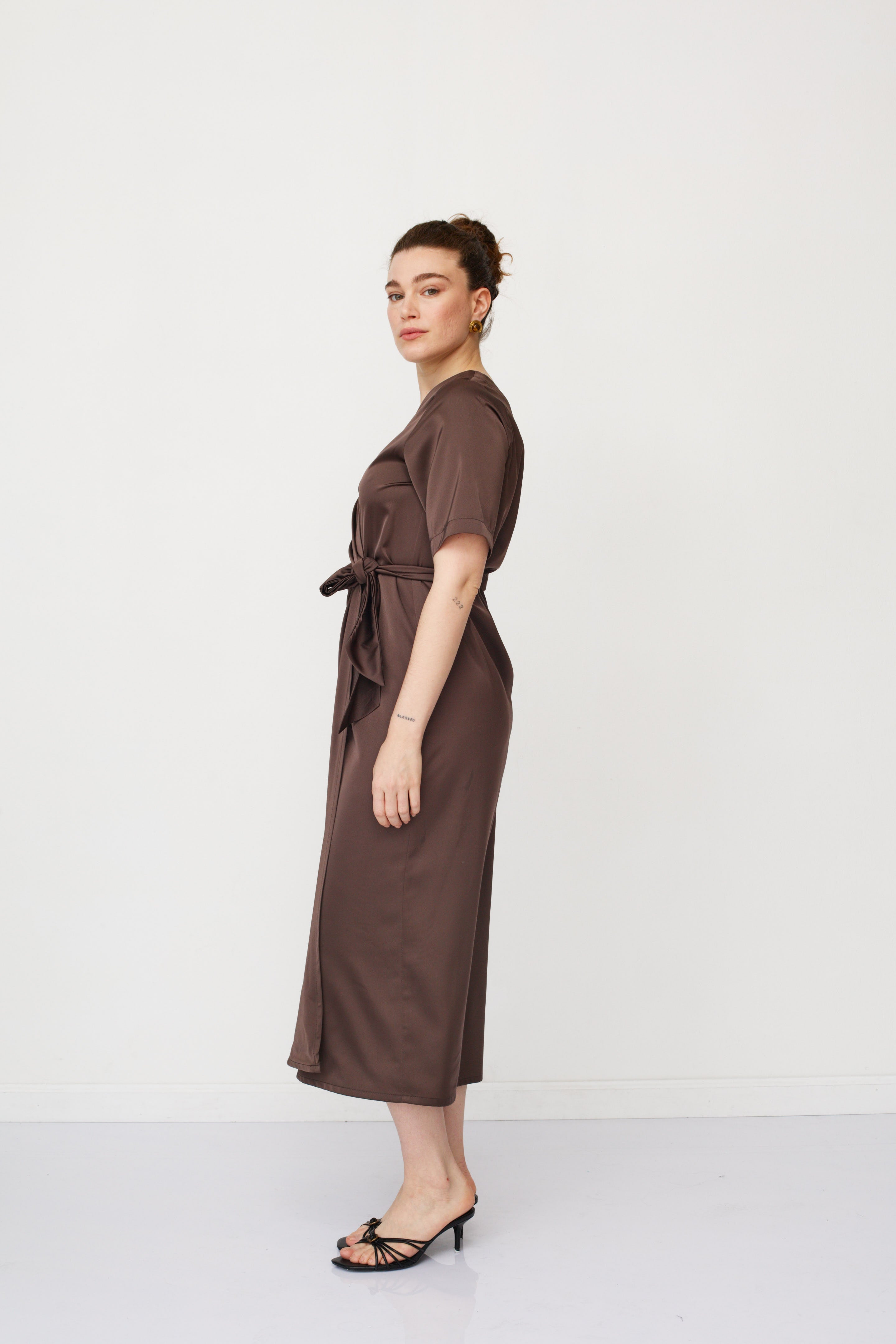 IRIS WARP DRESS BROWN
