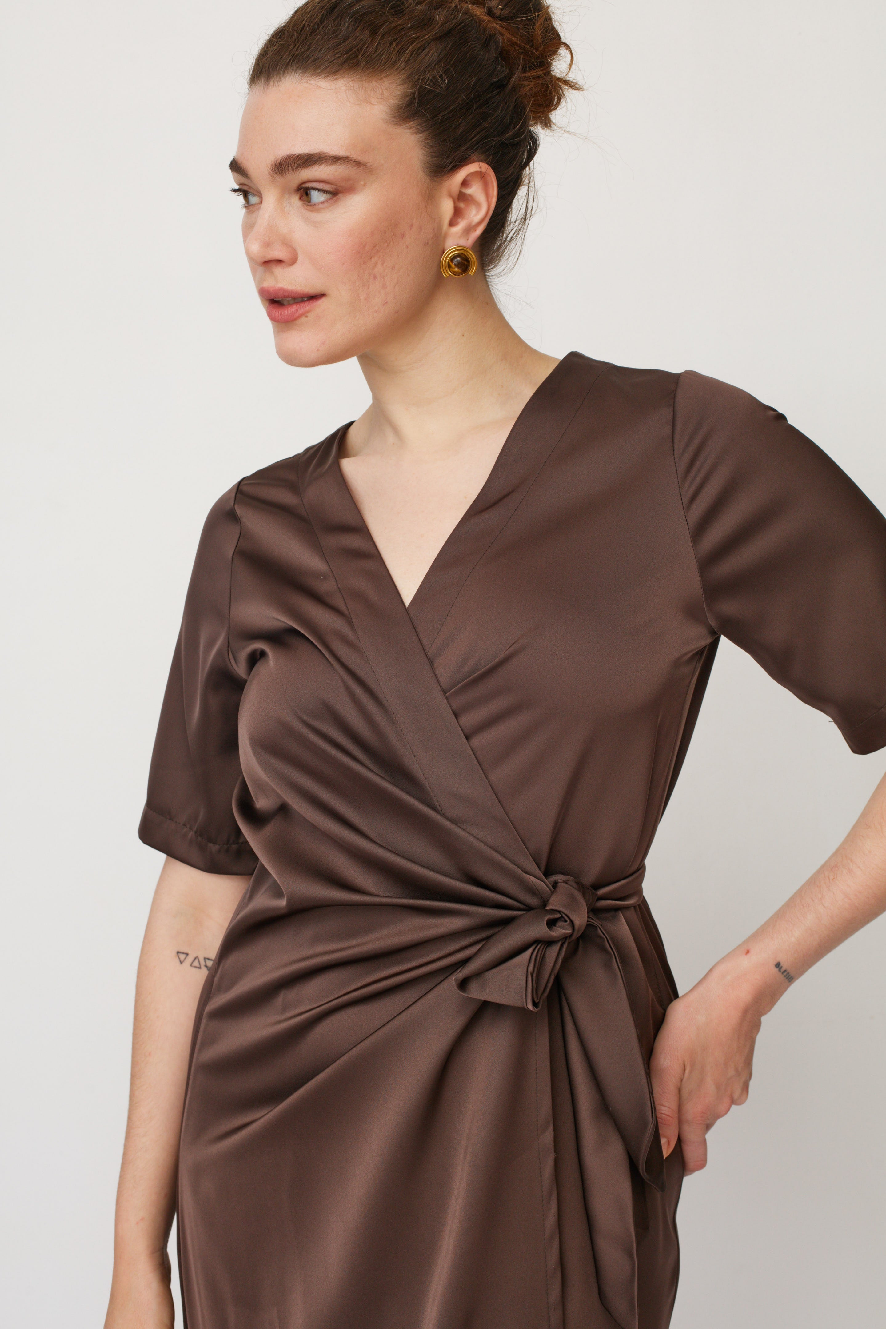 IRIS WARP DRESS BROWN