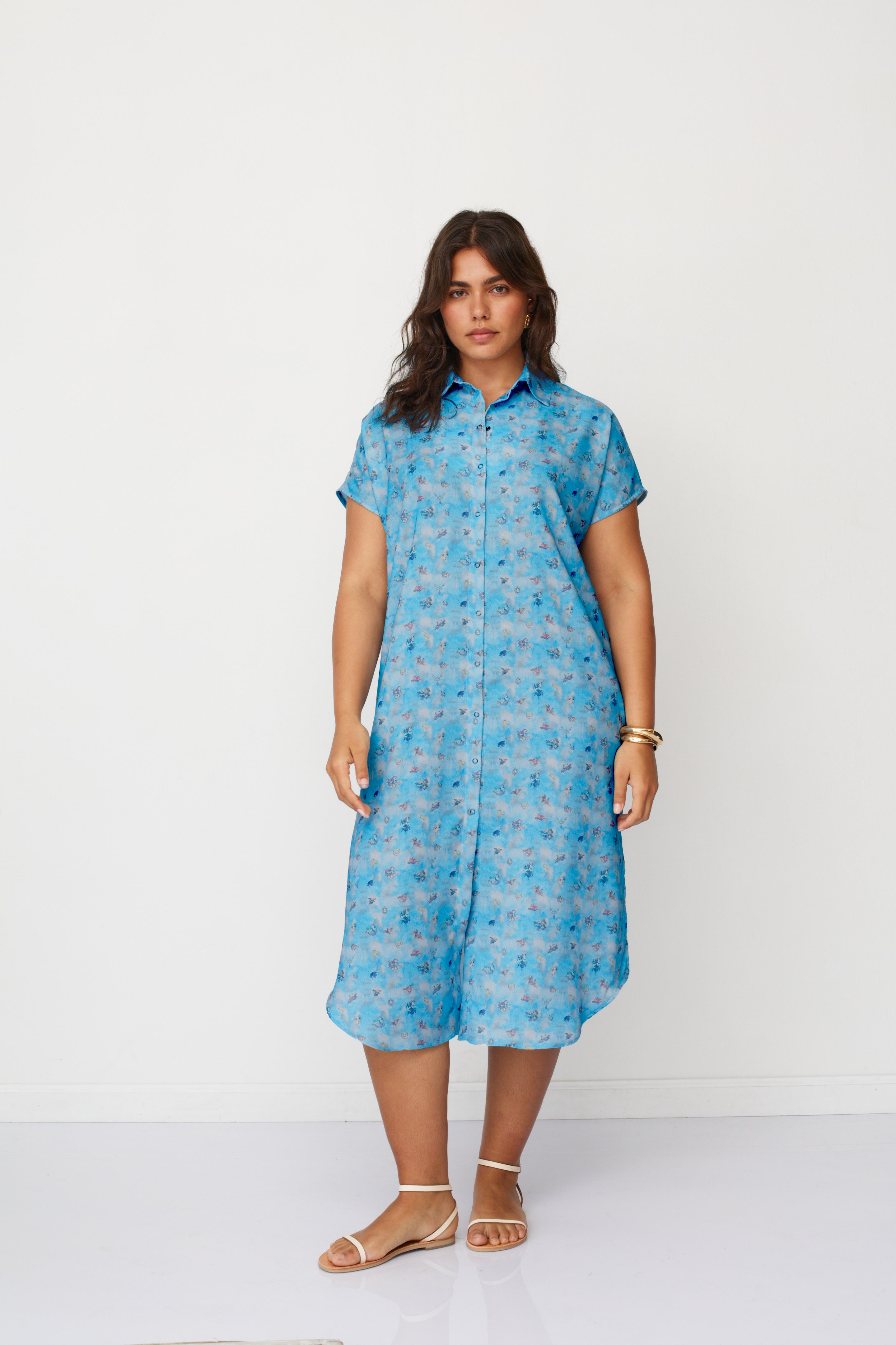 ZEUS SQ PRINTED DRESS LIGHT BLUE