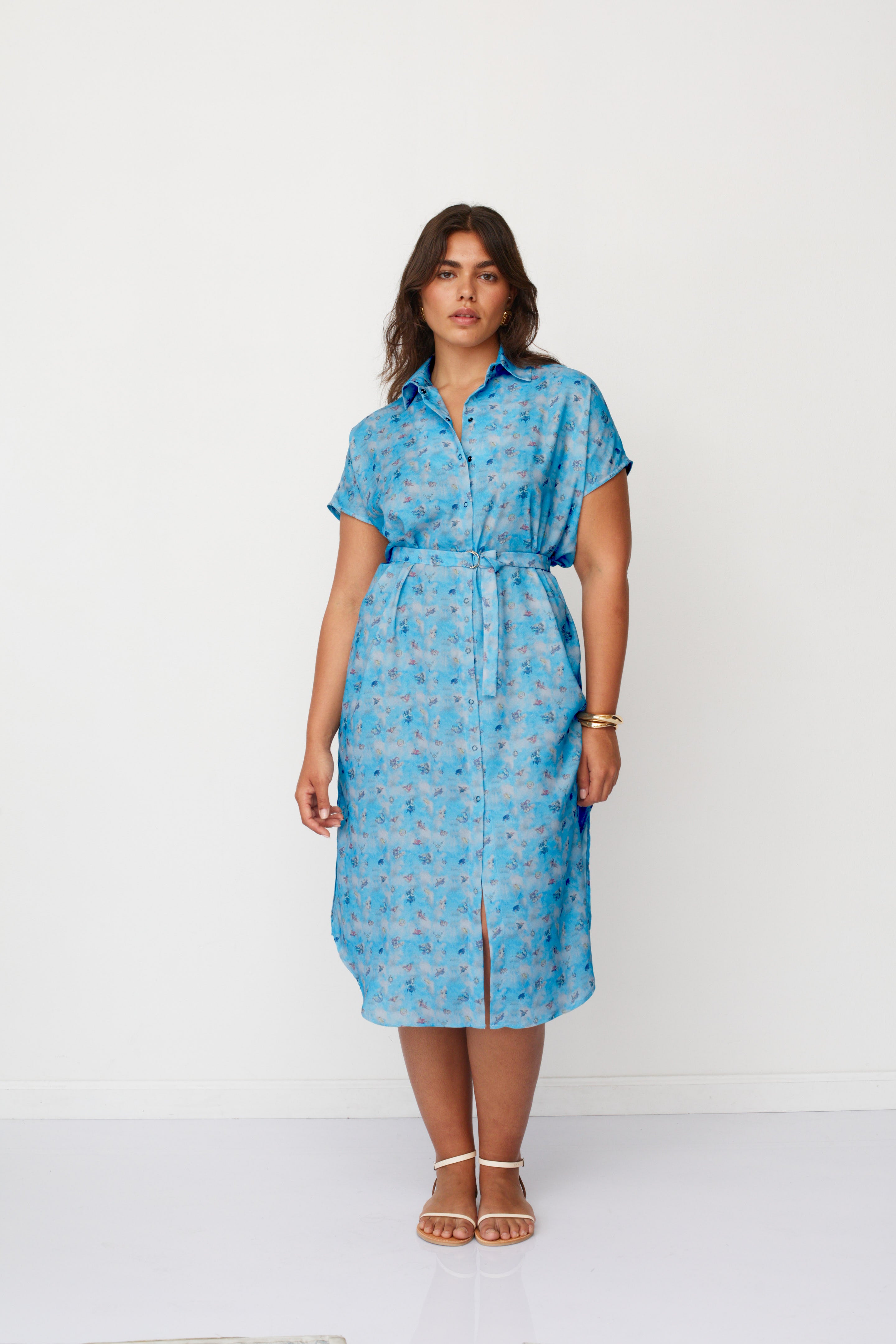 ZEUS SQ PRINTED DRESS LIGHT BLUE