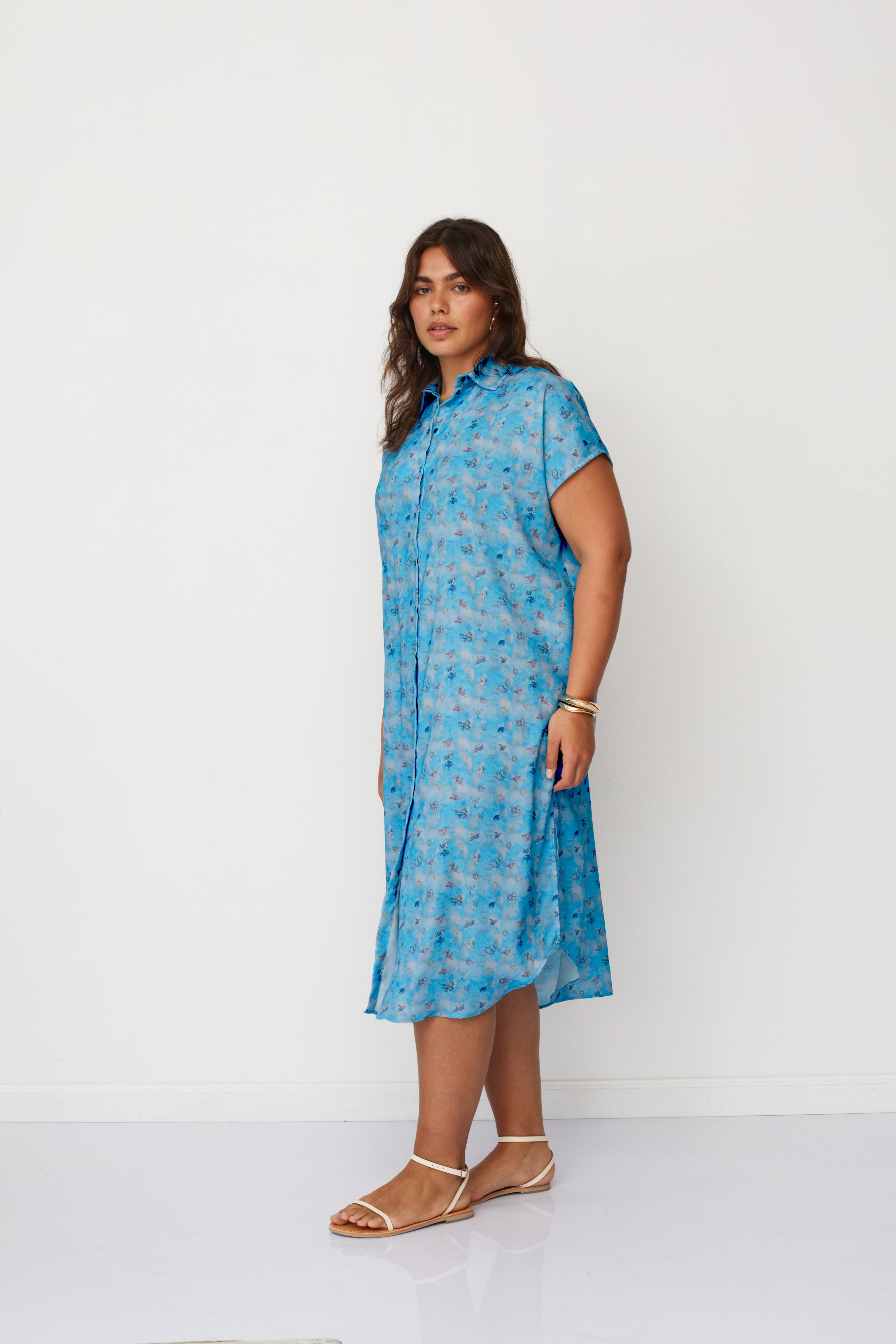 ZEUS SQ PRINTED DRESS LIGHT BLUE
