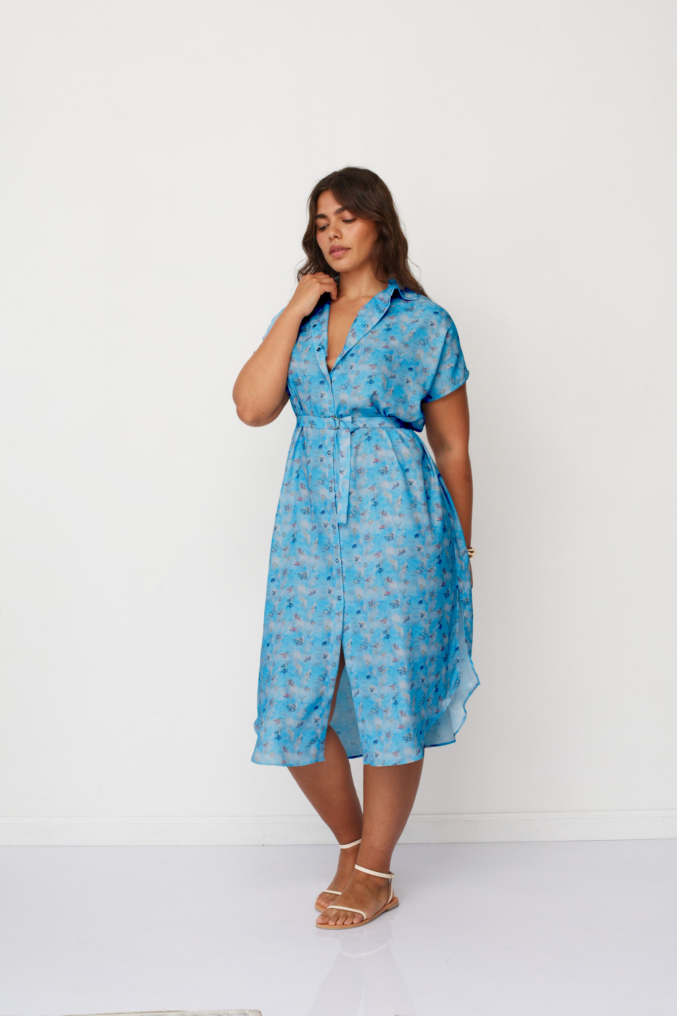 ZEUS SQ PRINTED DRESS LIGHT BLUE
