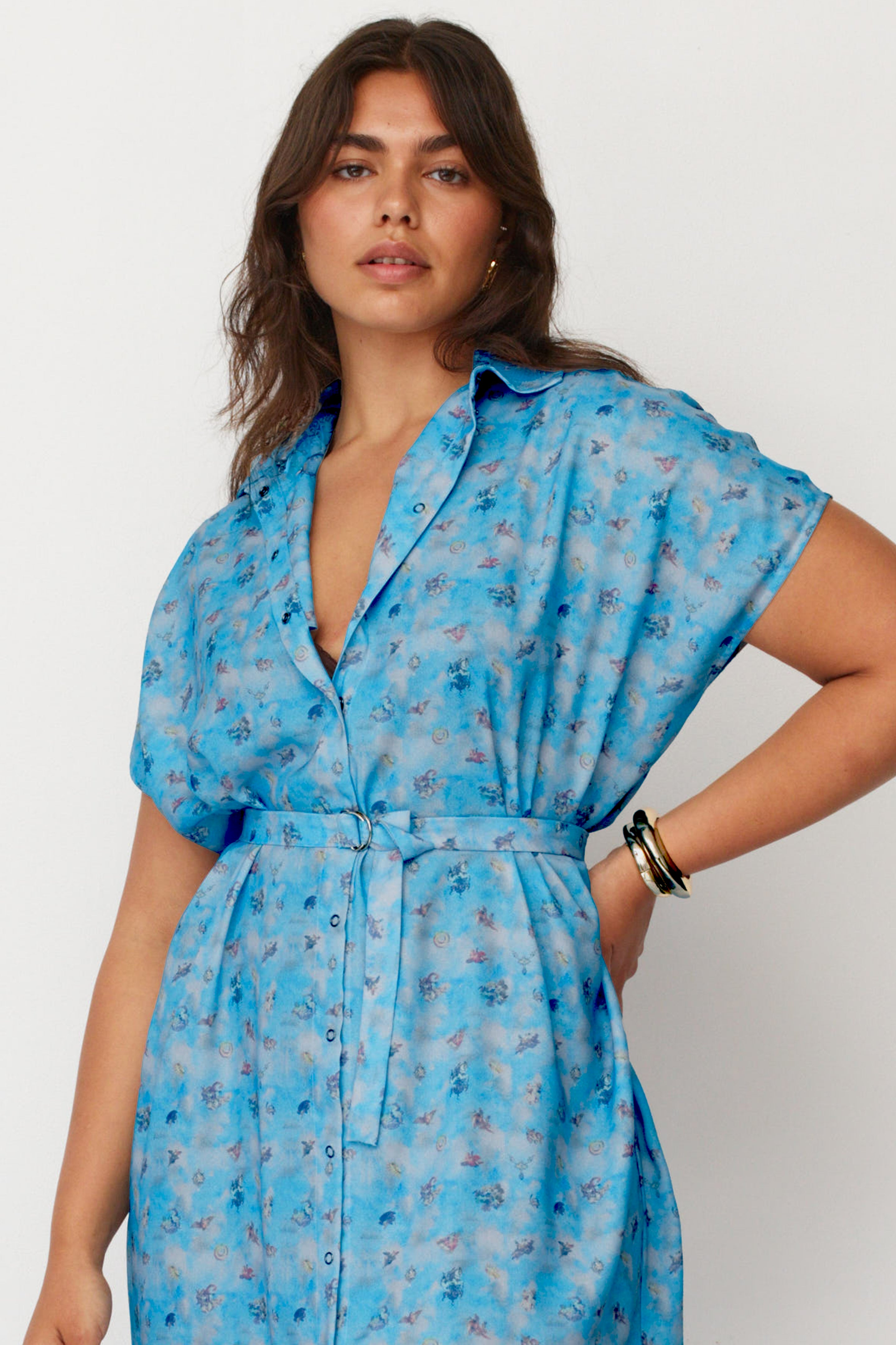 ZEUS SQ PRINTED DRESS LIGHT BLUE