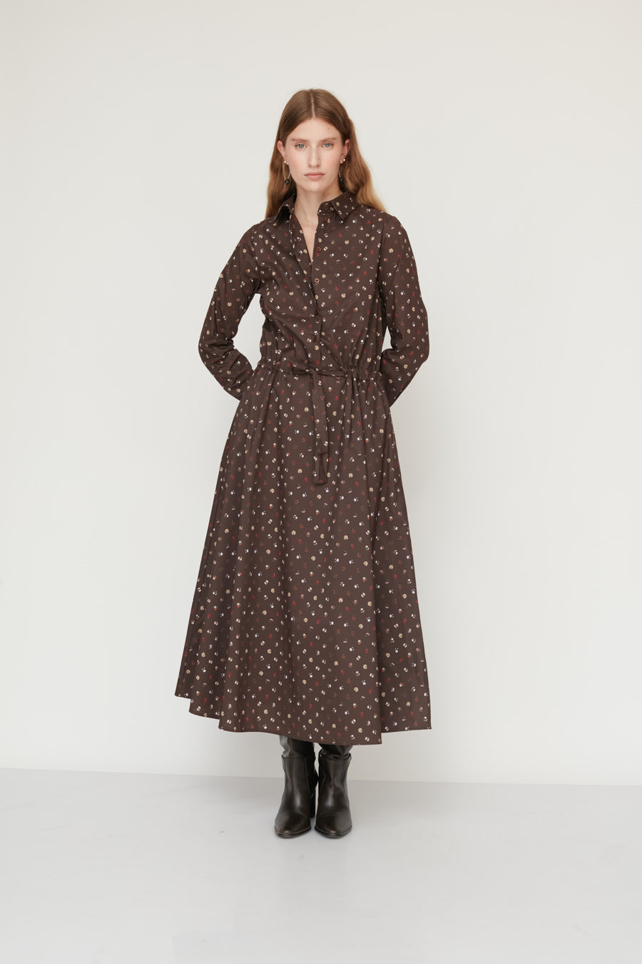 JENNY PRINTED DRESS BROWN