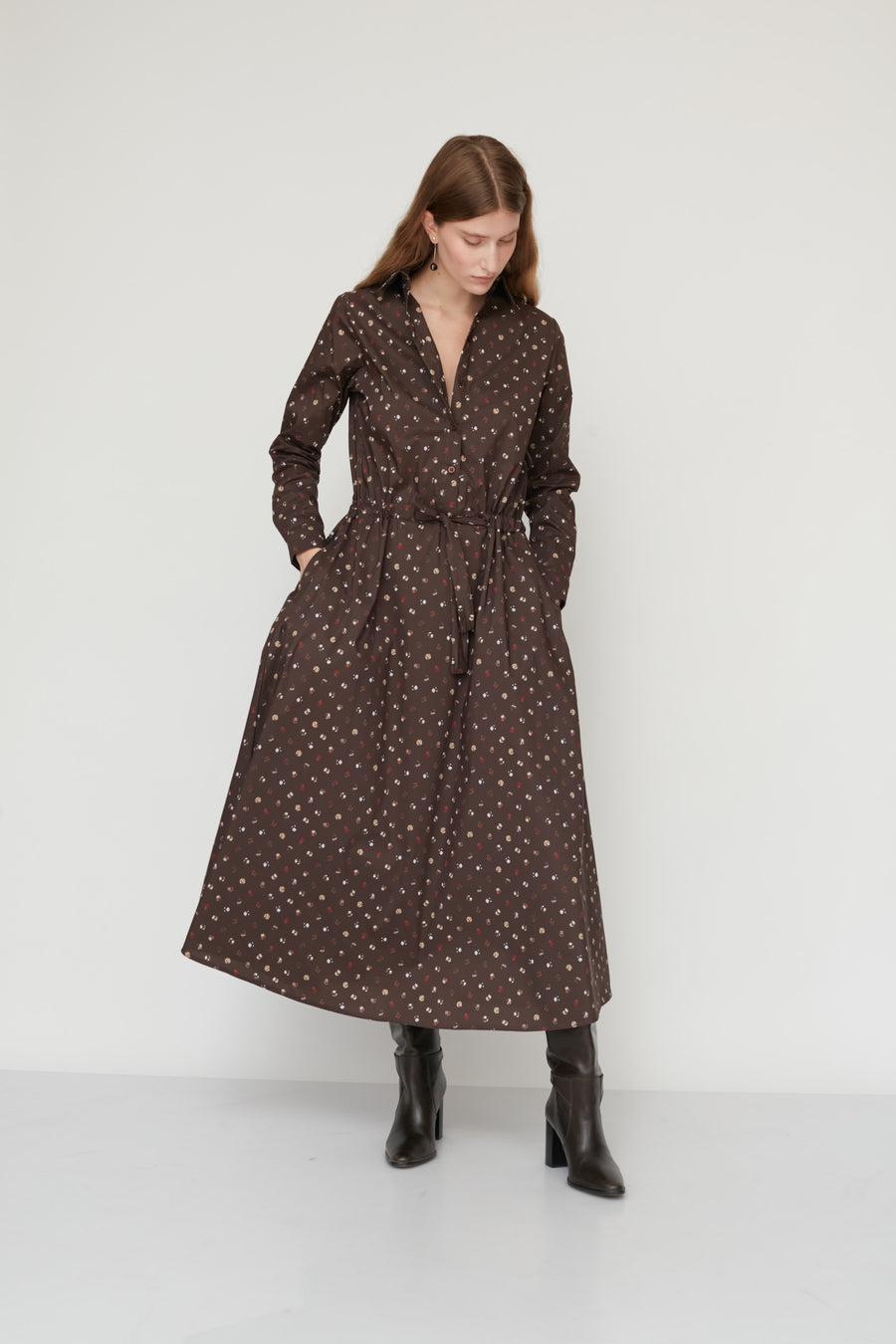 JENNY PRINTED DRESS BROWN