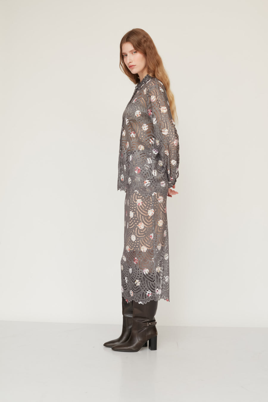 CRUELLA  LACE BLOUSE TAUPE