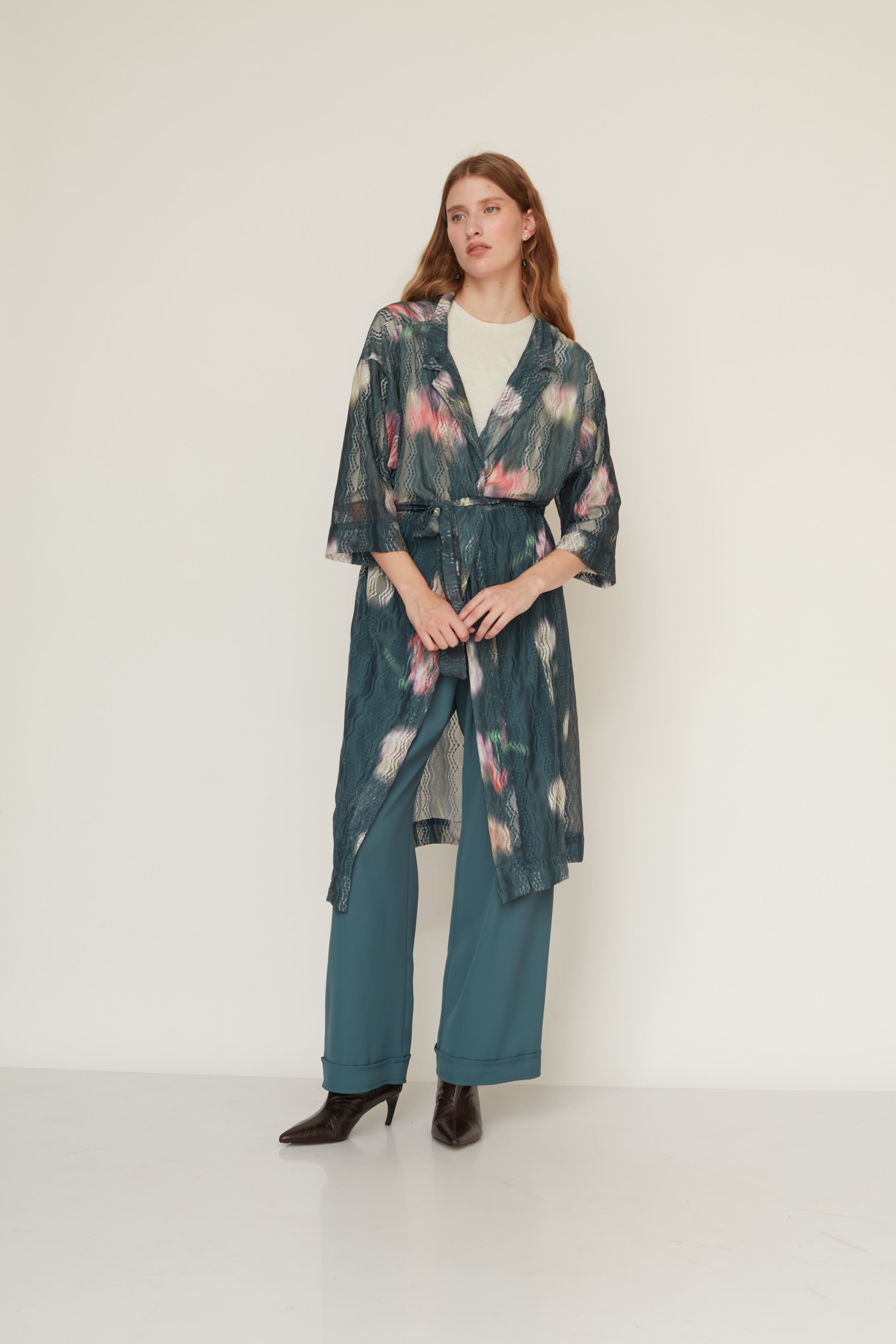 ECHOS LACE KIMONO BOTTLE GREEN
