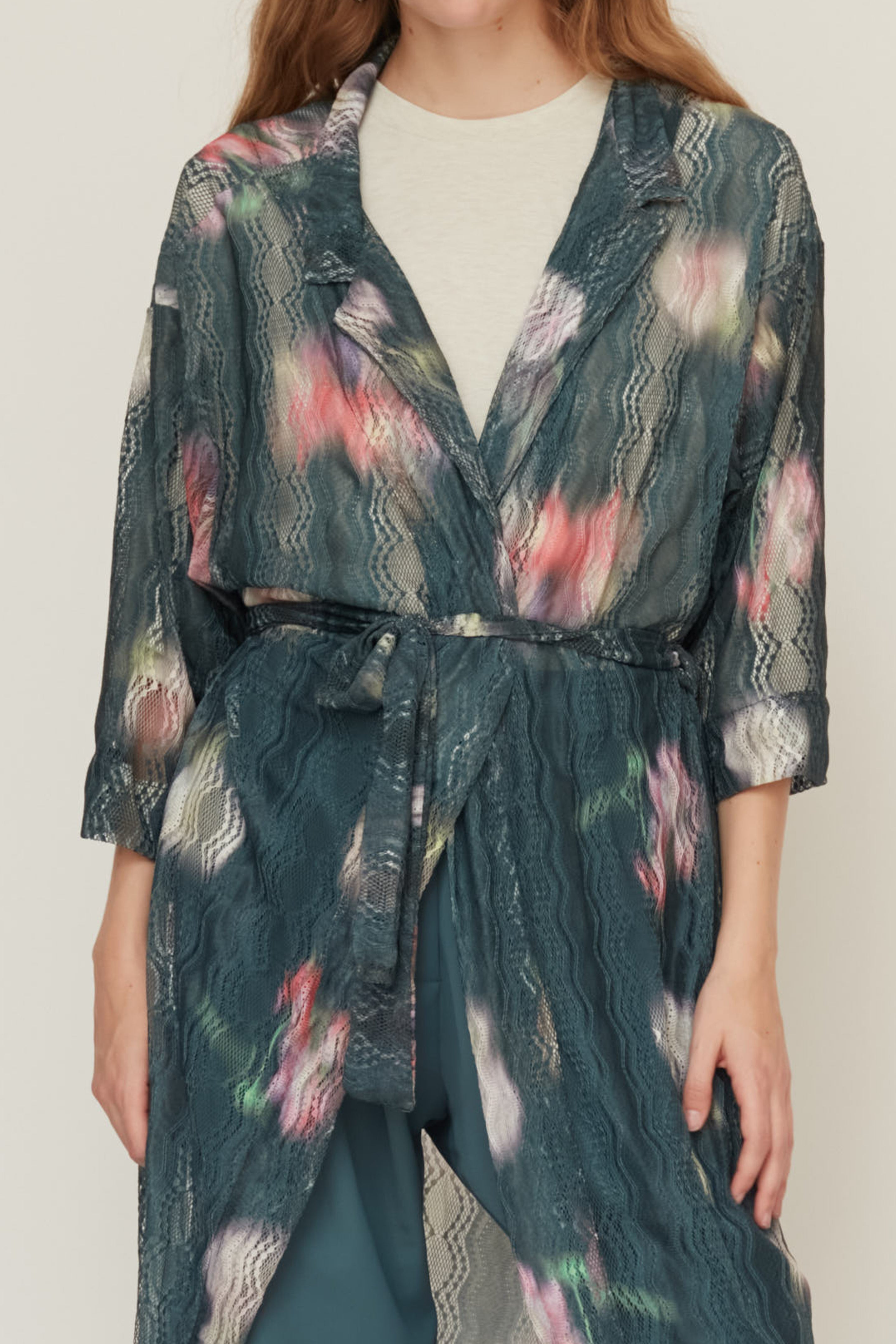 ECHOS LACE KIMONO BOTTLE GREEN