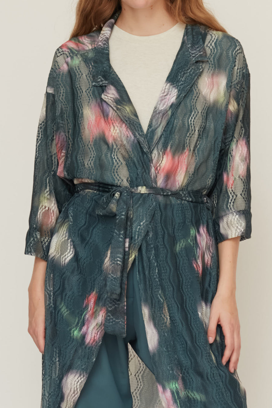 ECHOS LACE KIMONO BOTTLE GREEN