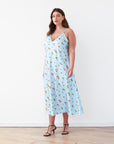 TWILIGHT SLIP PRINTED SATIN DRESS LIGHT BLUE