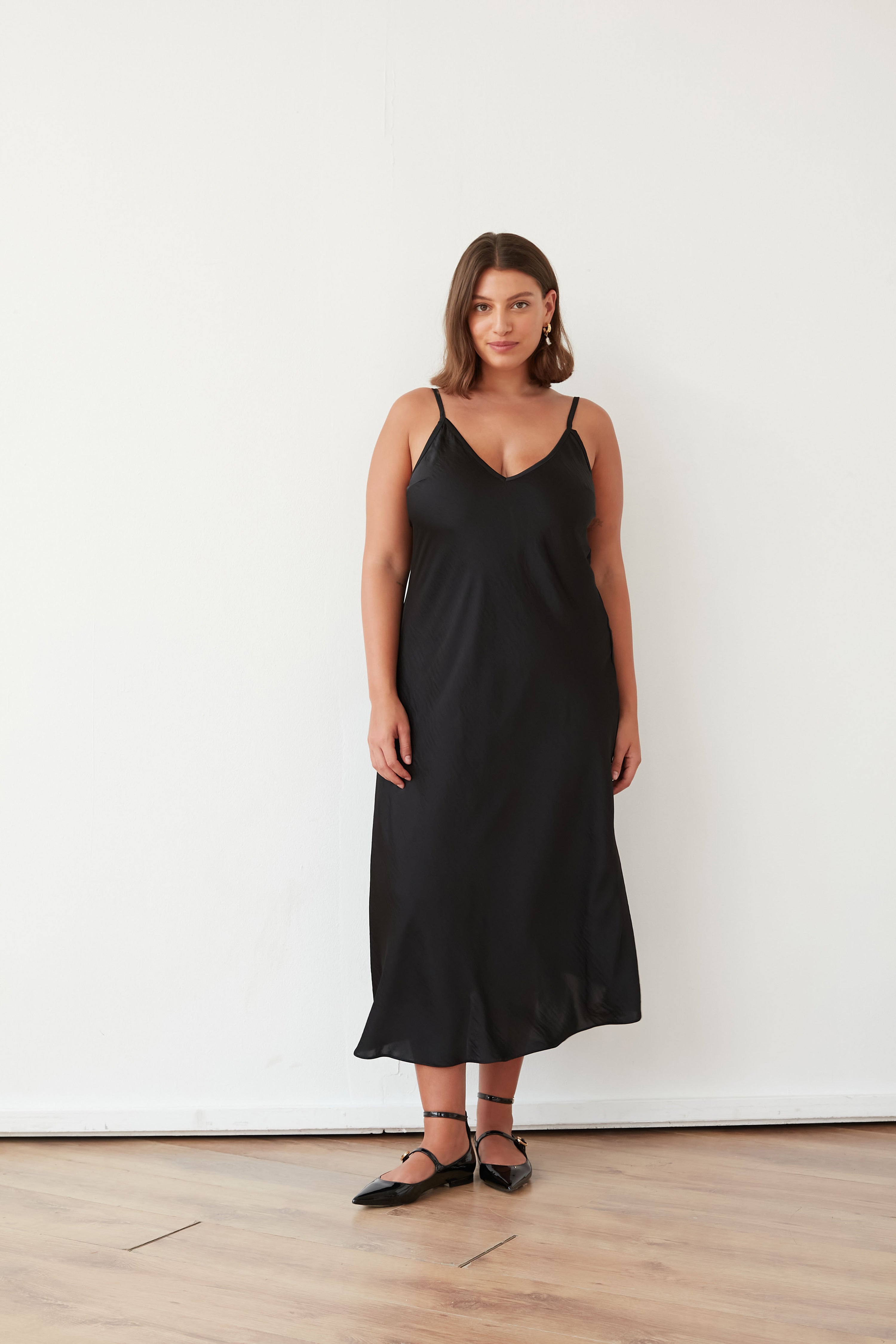 WENDY SLIP SATIN DRESS BLACK