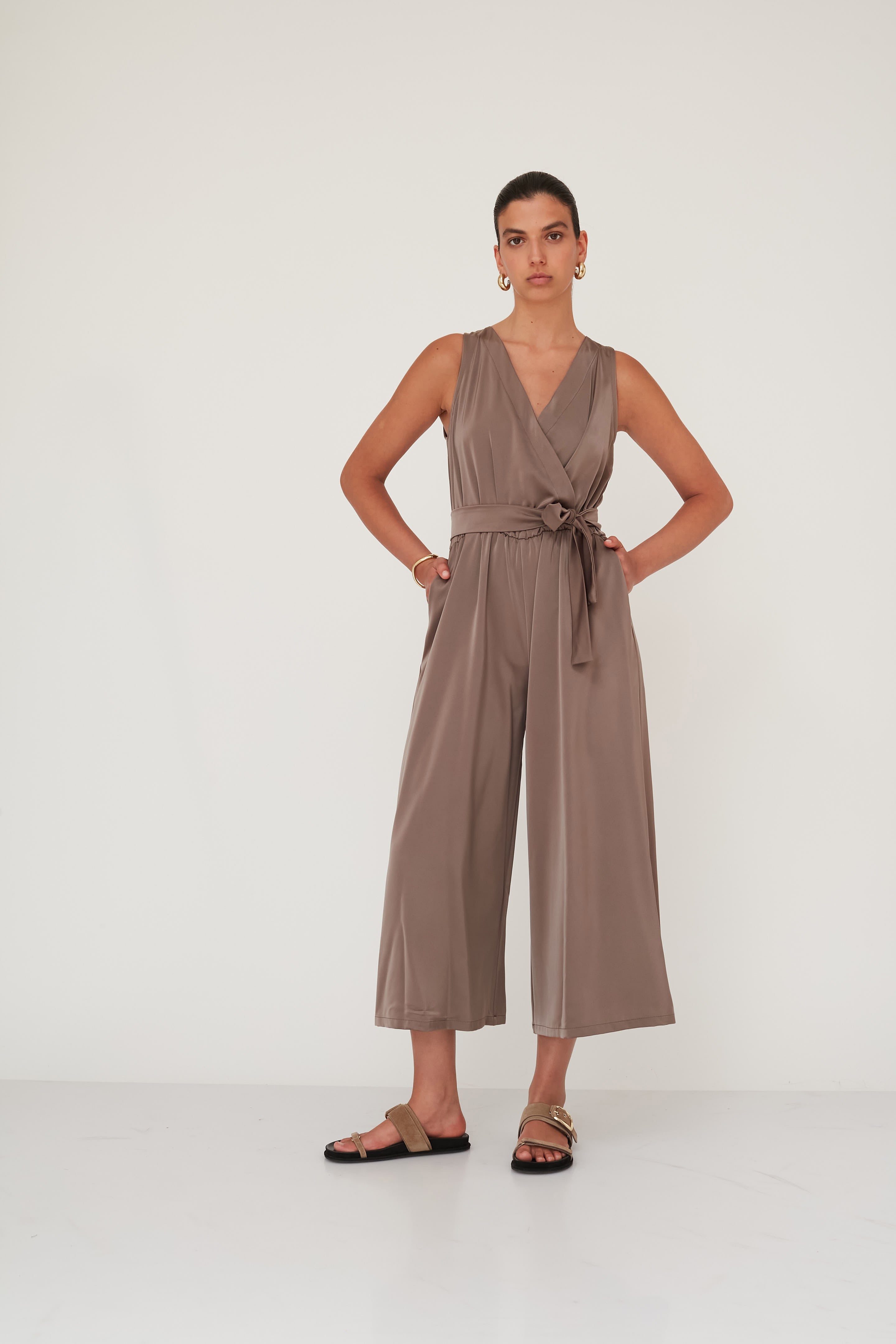 NIGHT WRAP JUMPSUIT BROWN