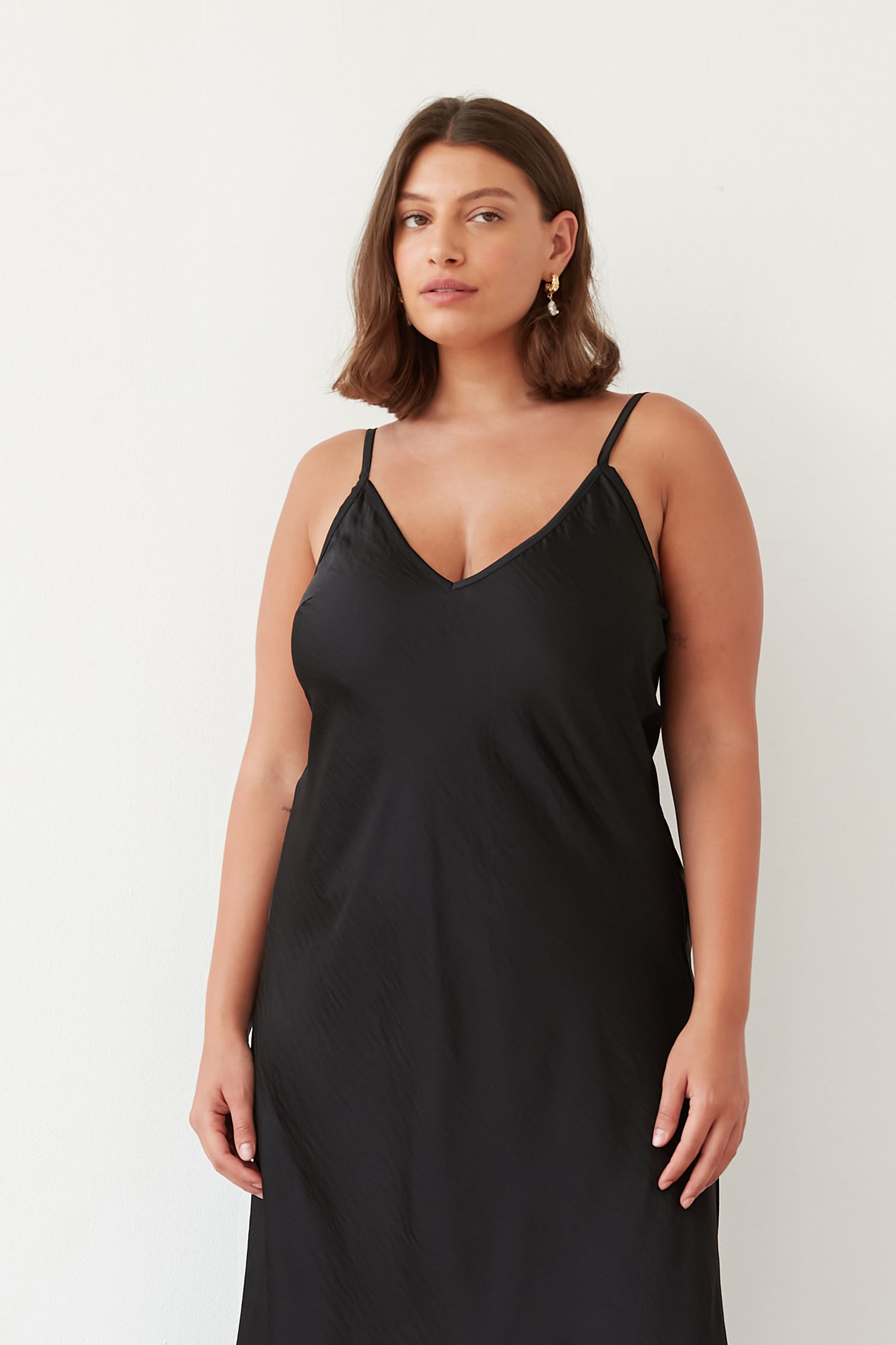 WENDY SLIP SATIN DRESS BLACK