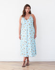 TWILIGHT SLIP PRINTED SATIN DRESS LIGHT BLUE