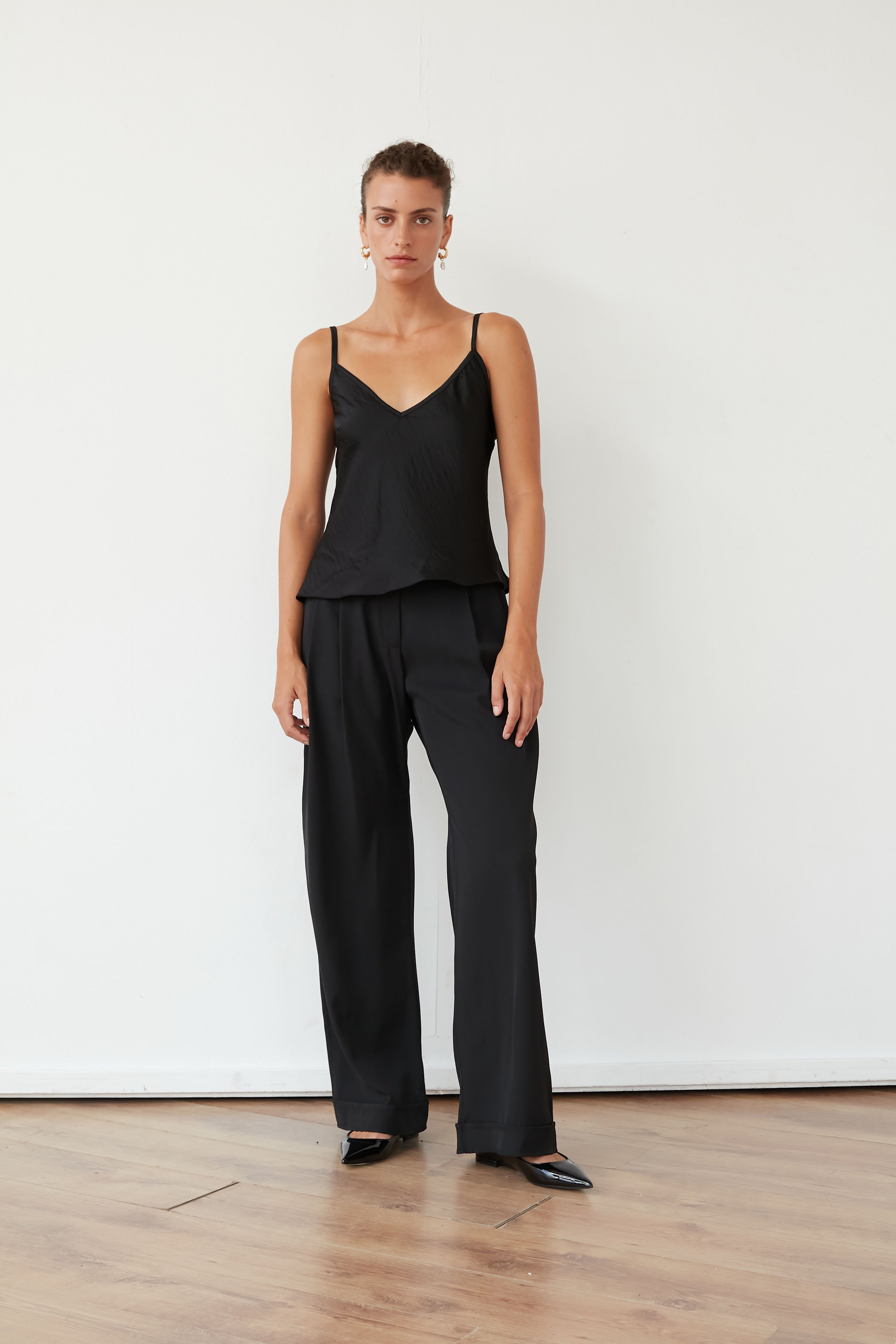 WENDY SLIP SATIN TOP BLACK