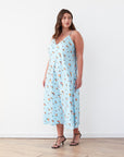 TWILIGHT SLIP PRINTED SATIN DRESS LIGHT BLUE