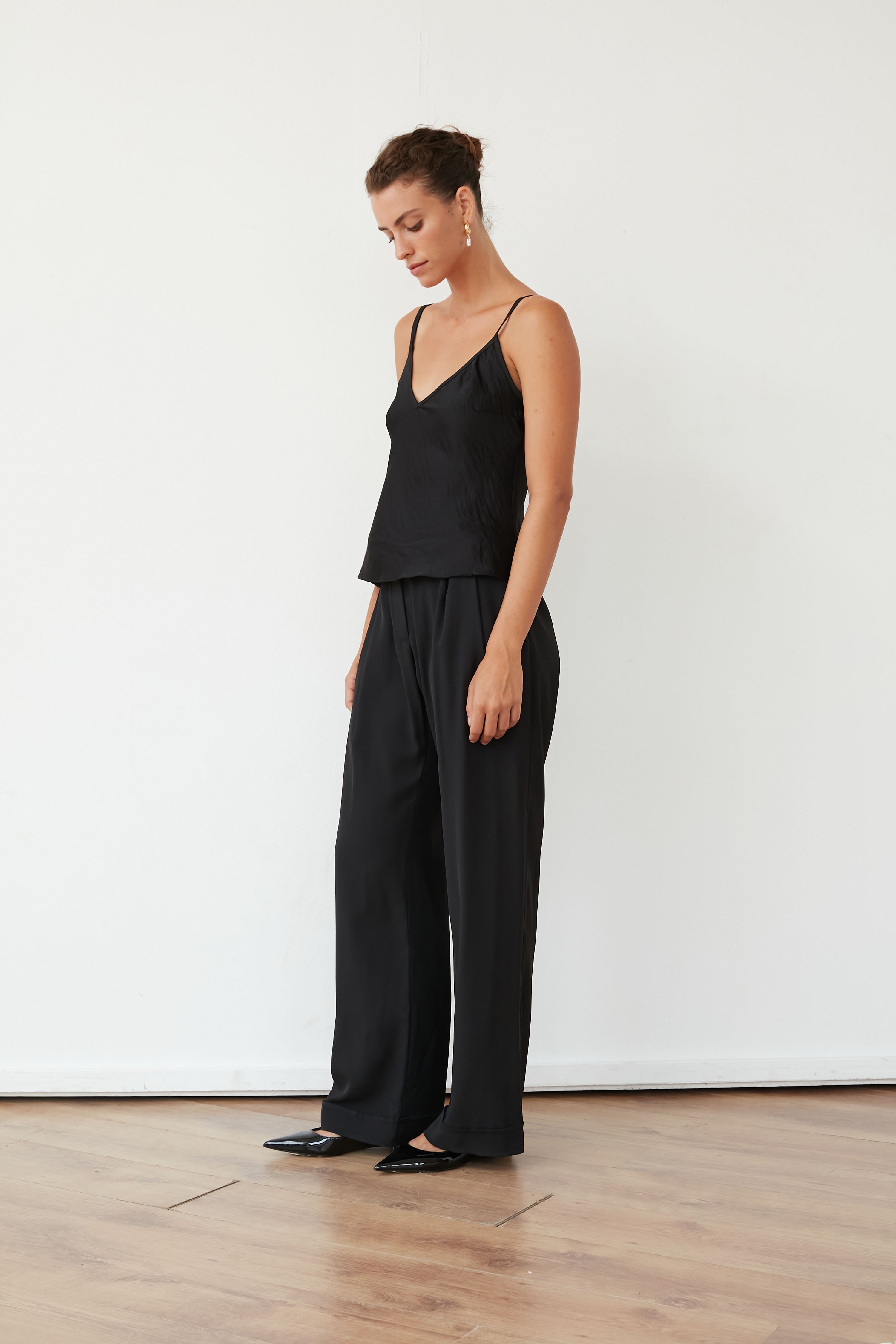 WENDY SLIP SATIN TOP BLACK