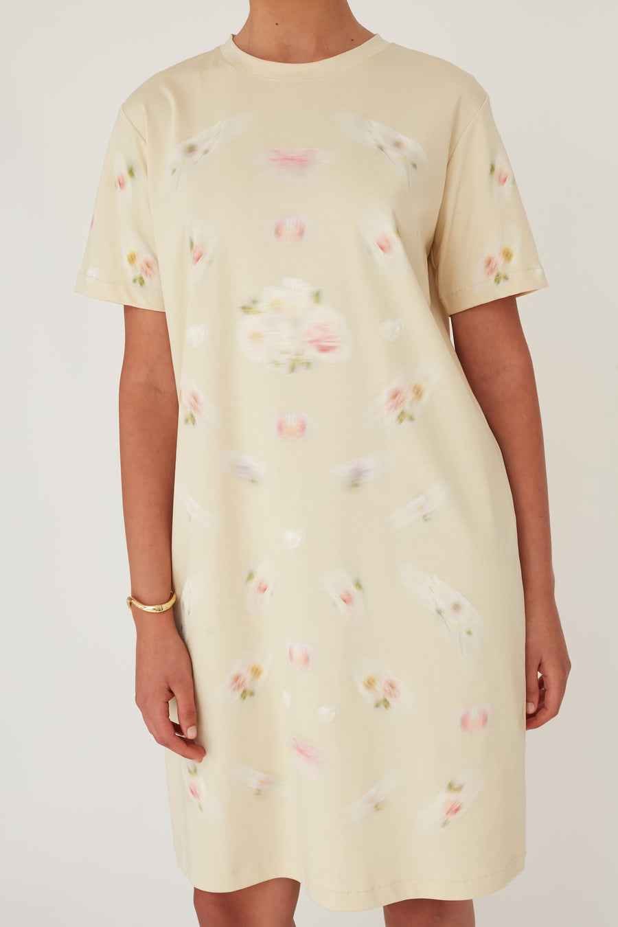 BLURRY T TOP DRESS VANILLA