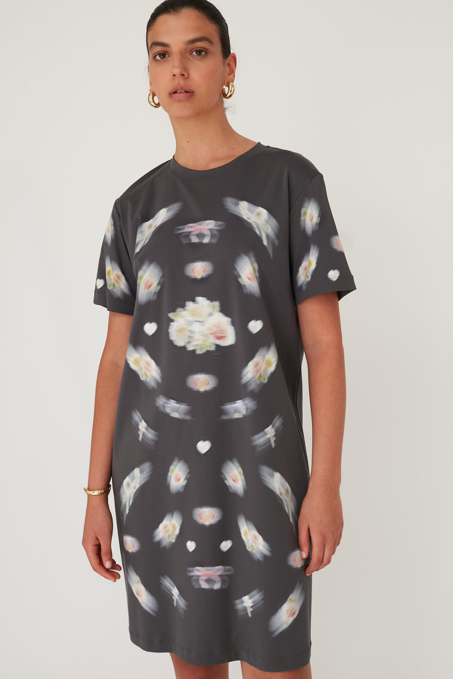 BLURRY T TOP DRESS GREY