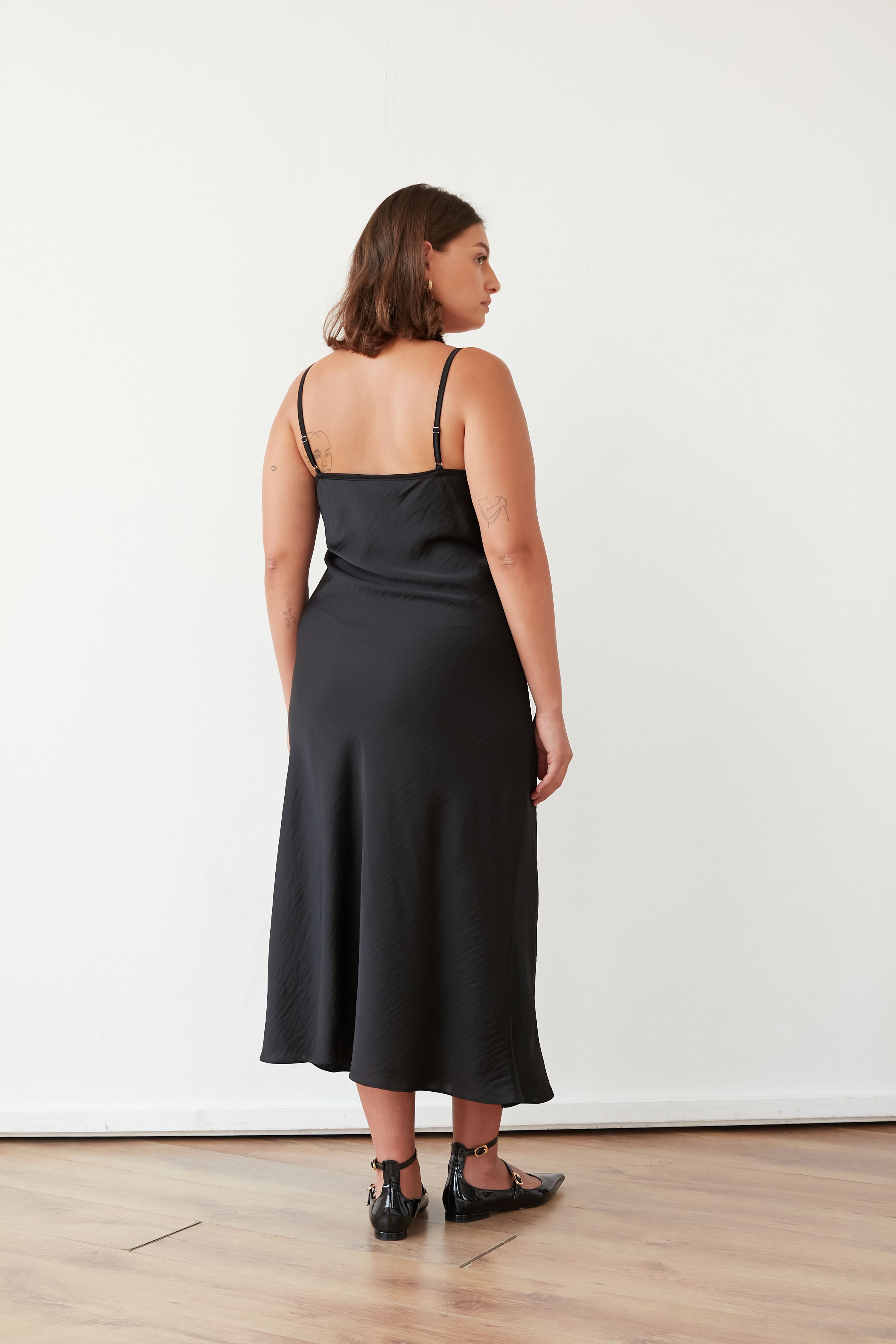 WENDY SLIP SATIN DRESS BLACK