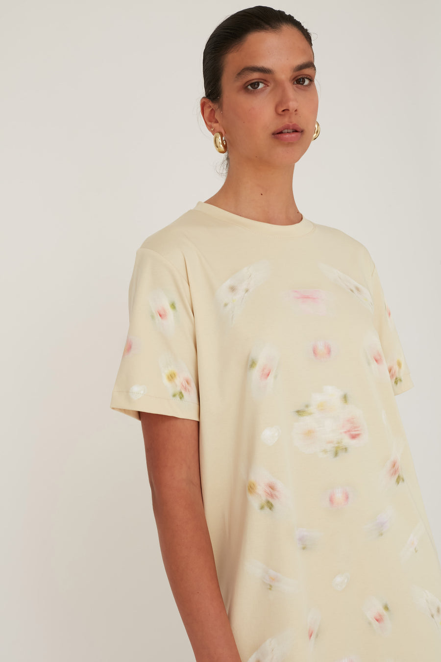BLURRY T TOP DRESS VANILLA