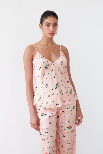 TWILIGHT SLIP PRINTED SATIN TOP PEACH