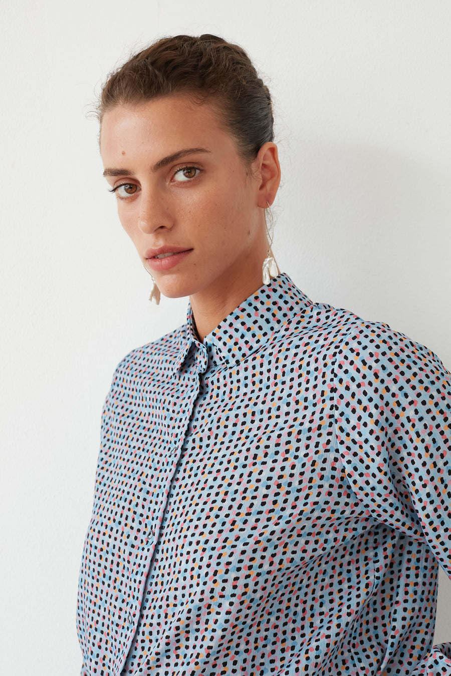 PAN PRINTED BLOUSE LIGHT BLUE