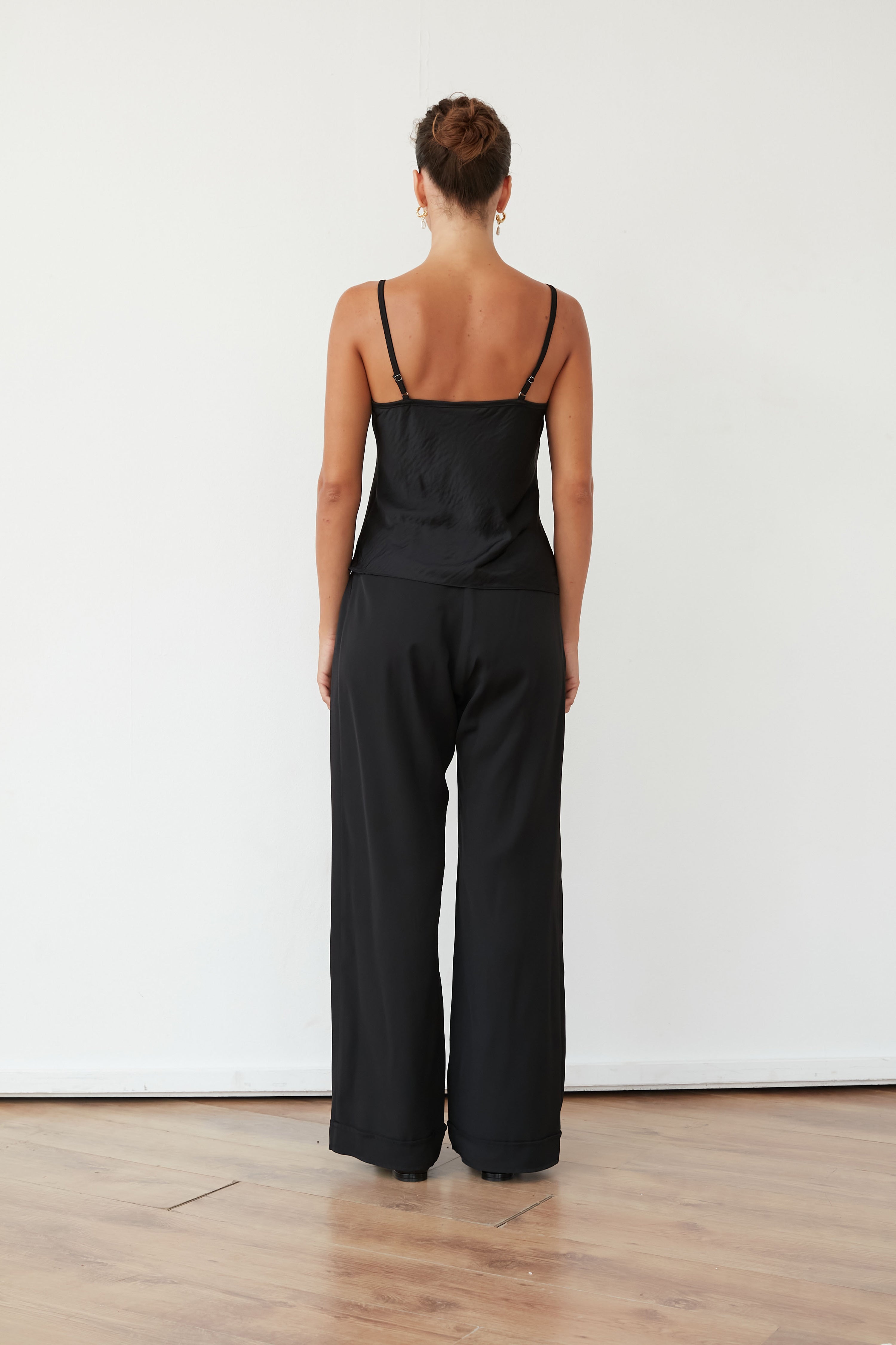 WENDY SLIP SATIN TOP BLACK