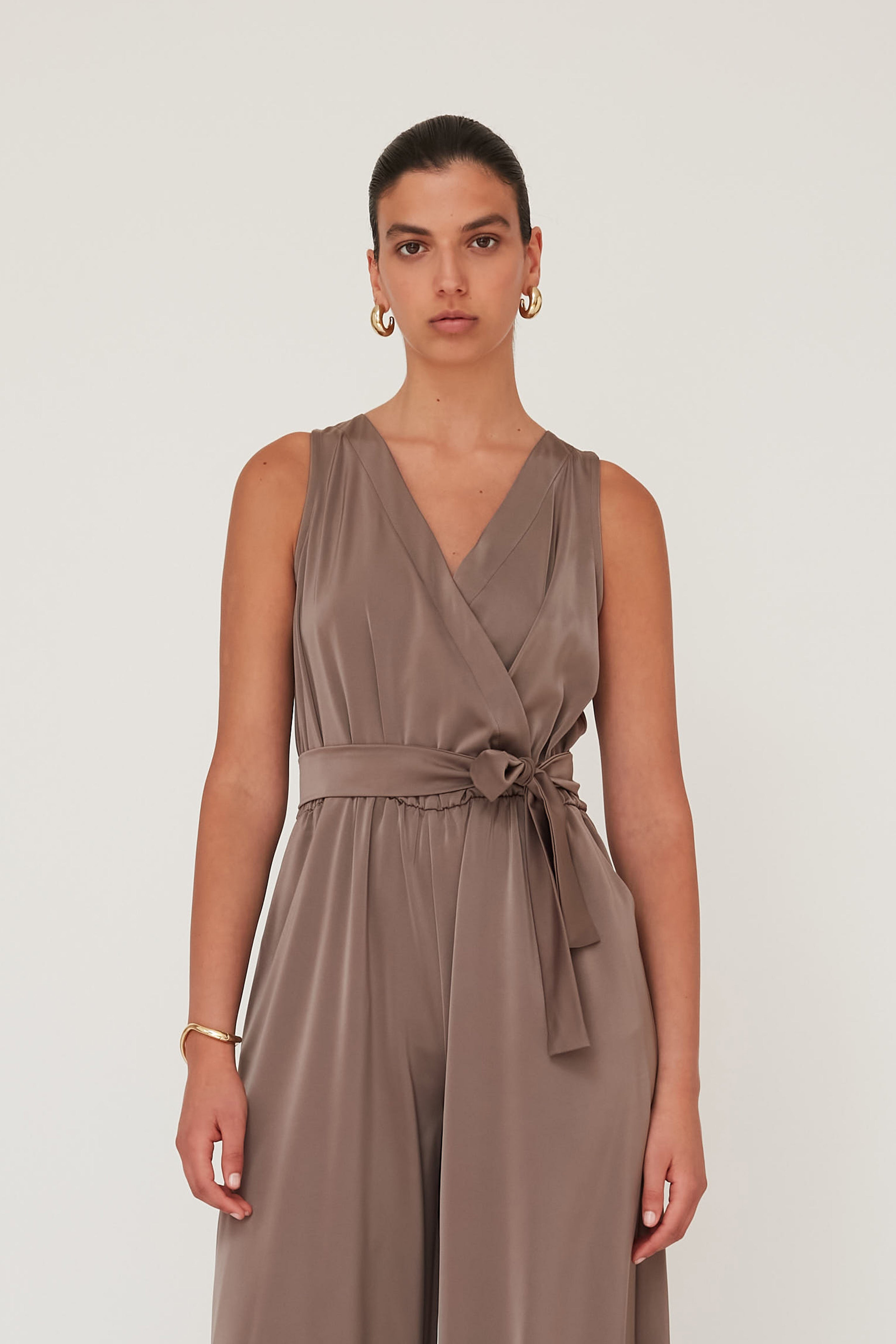 NIGHT WRAP JUMPSUIT BROWN