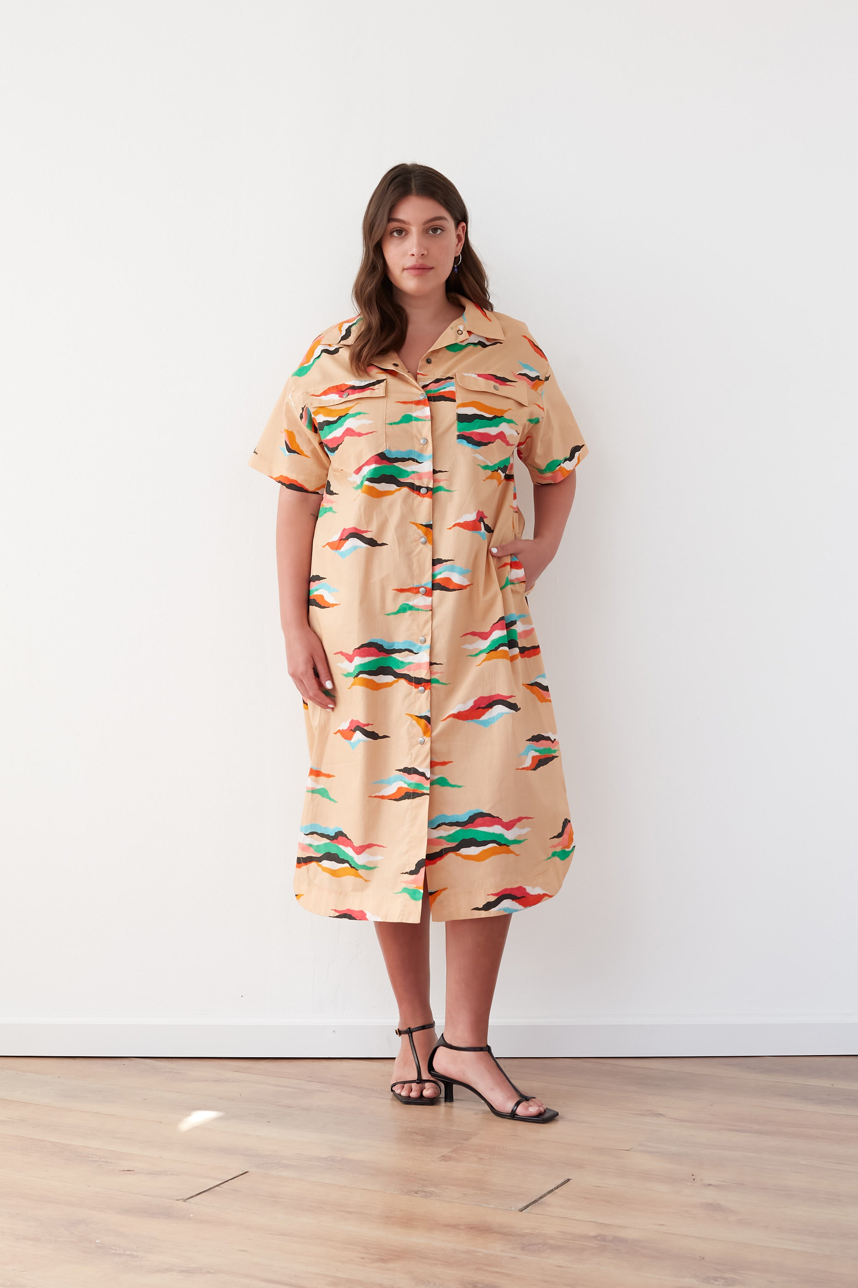 FEATHERS DRESS CAMEL