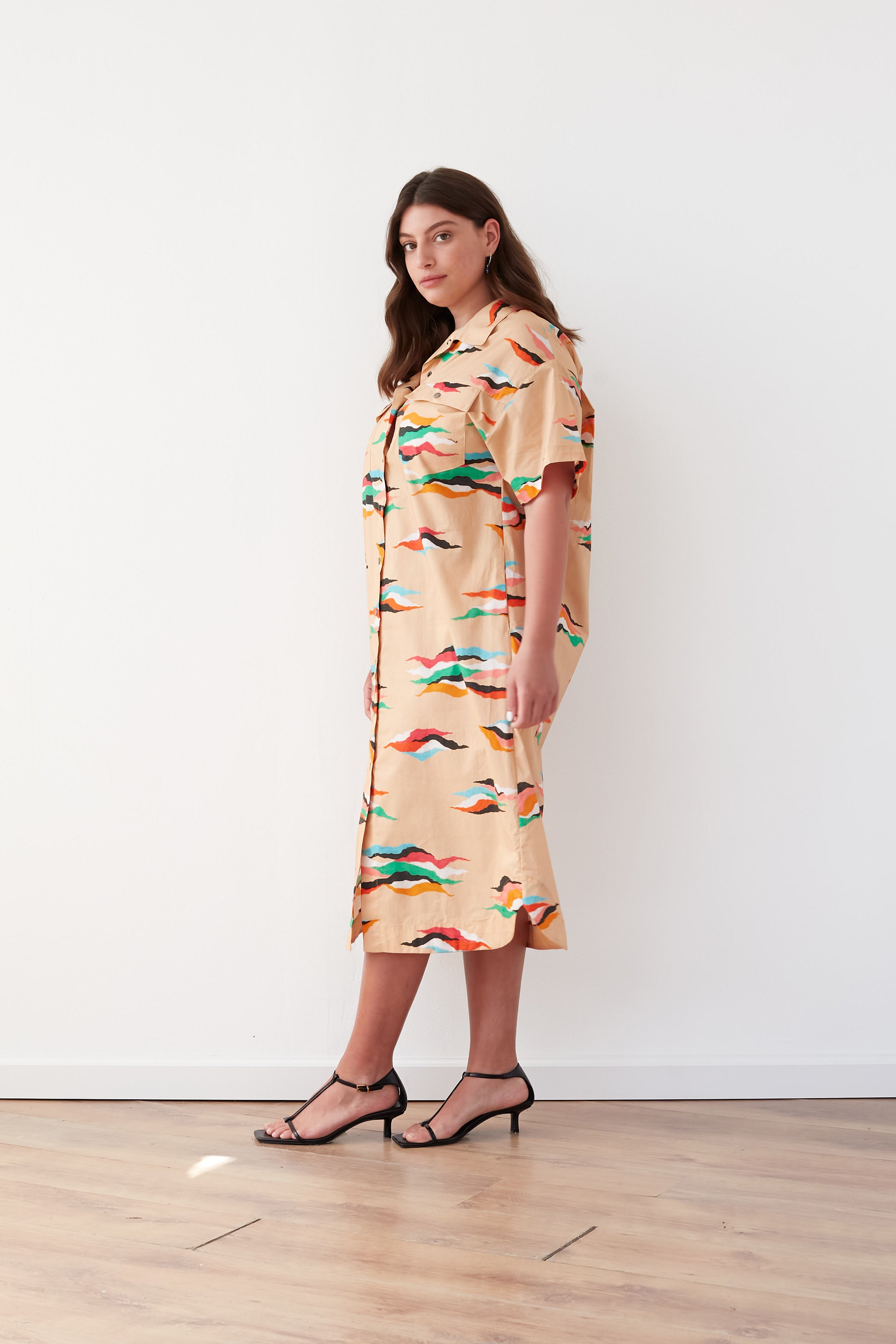 FEATHERS DRESS CAMEL